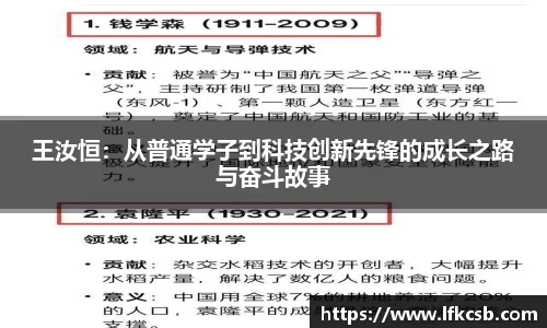 王汝恒：从普通学子到科技创新先锋的成长之路与奋斗故事